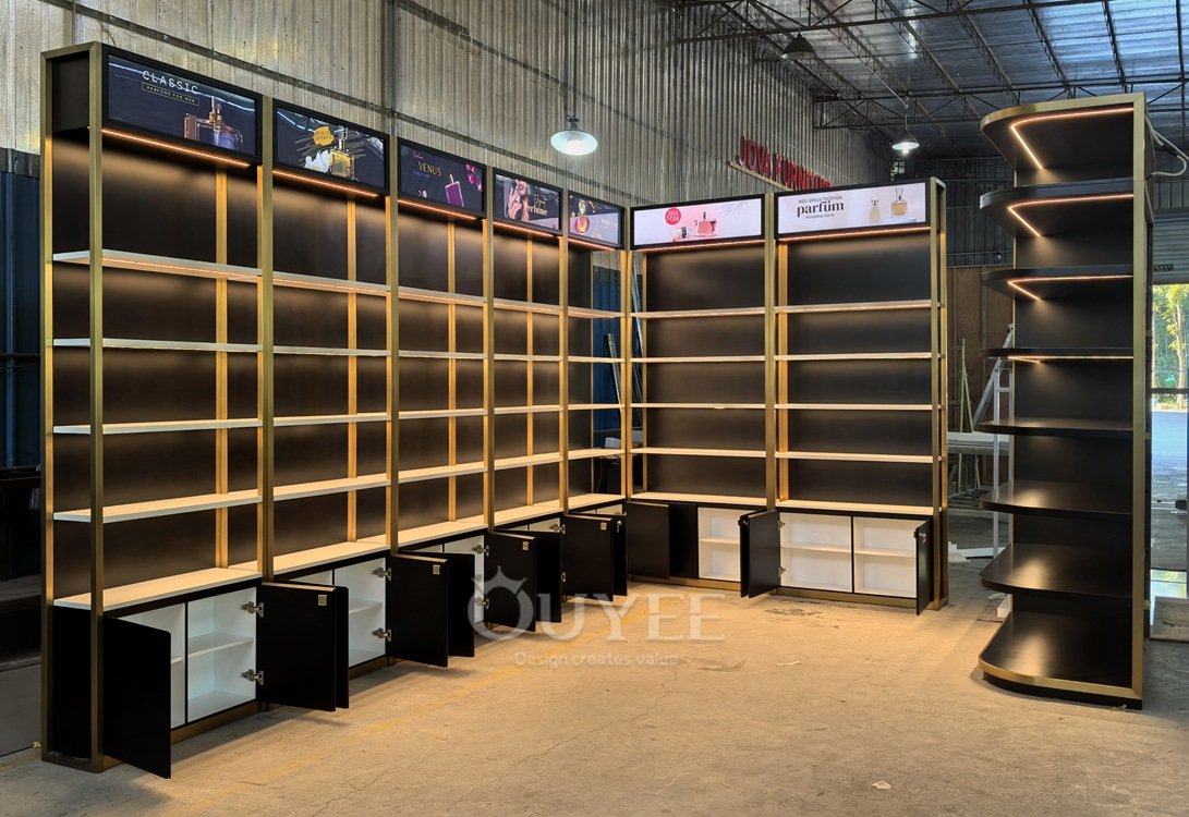 Black and Gold Perfume Wall Display Rack 01