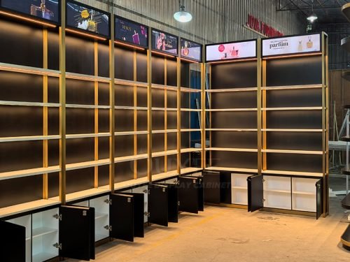 Black and Gold Perfume Wall Display Rack 01