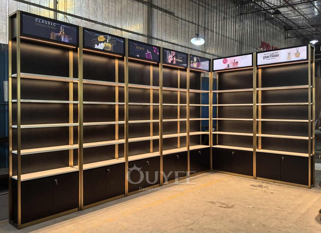 Black and Gold Perfume Wall Display Rack 03