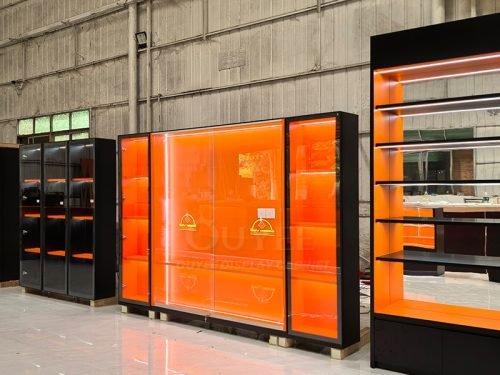 Black and Orange Display Cabinet System with LED Wall Units 01