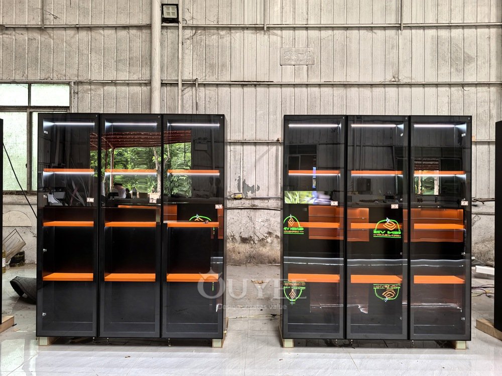 Black and Orange Display Cabinet System with LED Wall Units 05