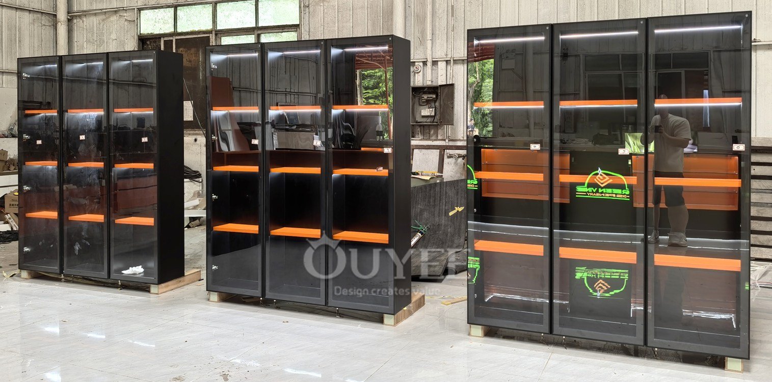 Black and Orange Display Cabinet System with LED Wall Units 06
