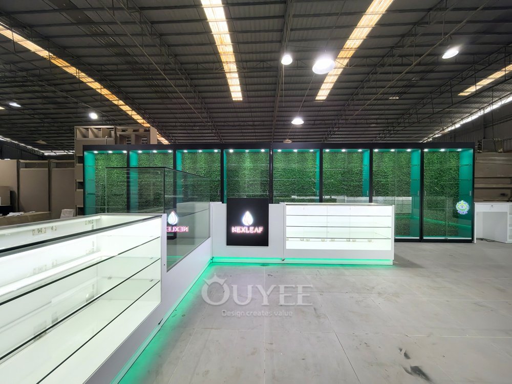 Black and Teal Wall Display Cabinet with Glass Counter Set 03