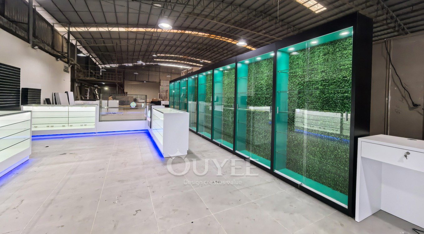 Black and Teal Wall Display Cabinet with Glass Counter Set 04