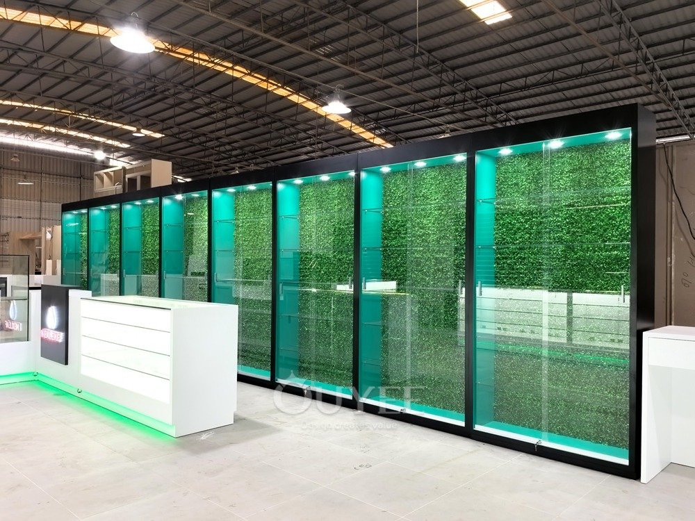 Black and Teal Wall Display Cabinet with Glass Counter Set 05