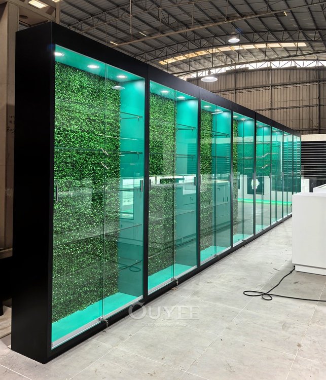 Black and Teal Wall Display Cabinet with Glass Counter Set 07