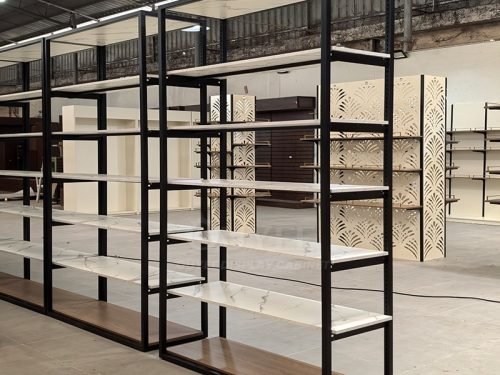 Black and White Marble Retail Shelf Rack 01