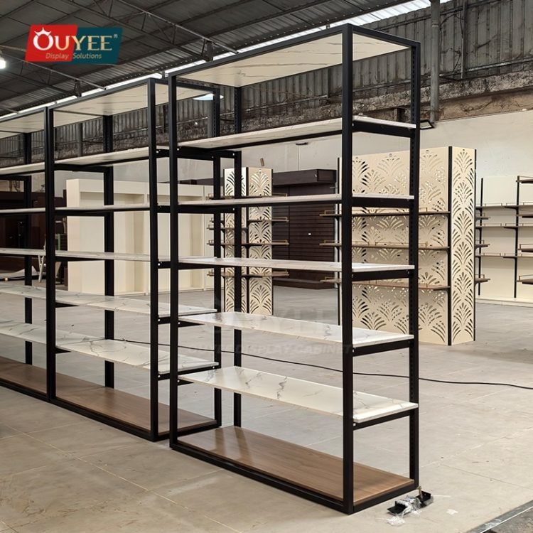 Black and White Marble Retail Shelf Rack | Custom Display Rack Manufacturer