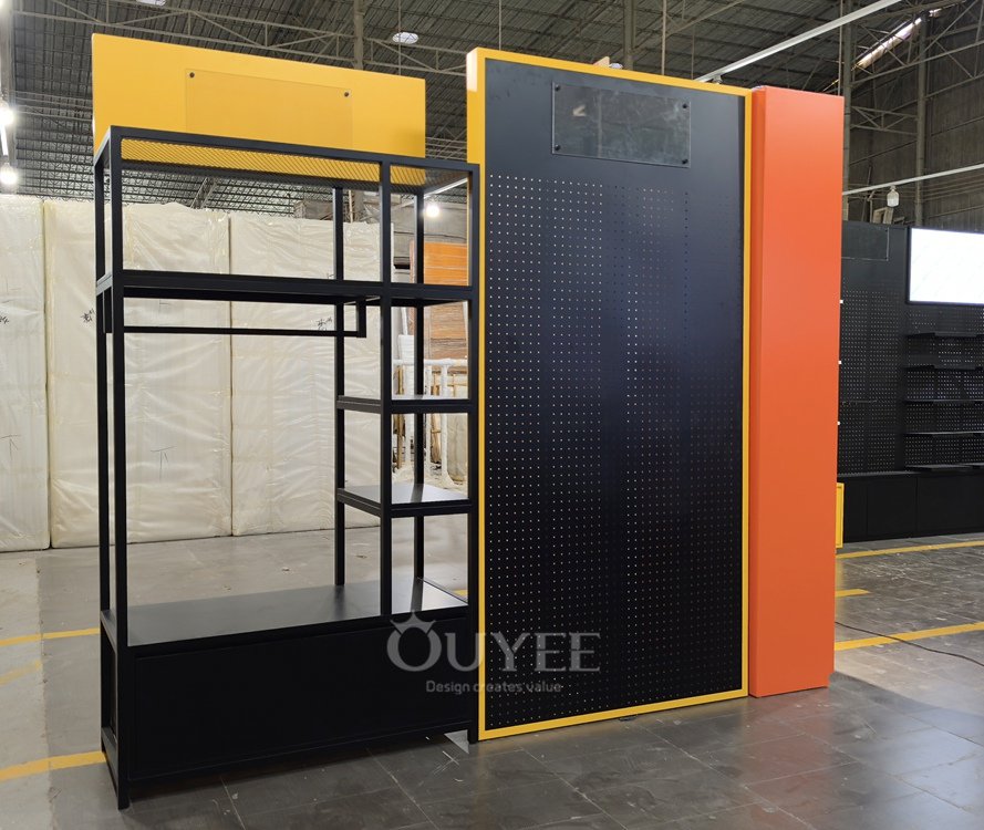 Black and Yellow Pegboard Display Rack 01