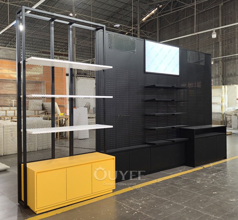 Black and Yellow Pegboard Display Rack 06