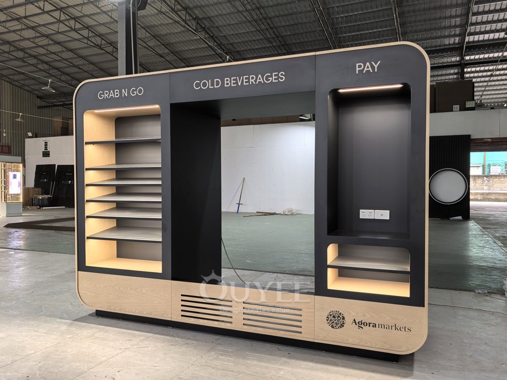 Charcoal Beverage Service Display Stand with Signage 01