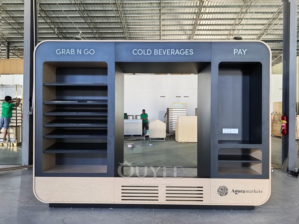 Charcoal Beverage Service Display Stand with Signage 05