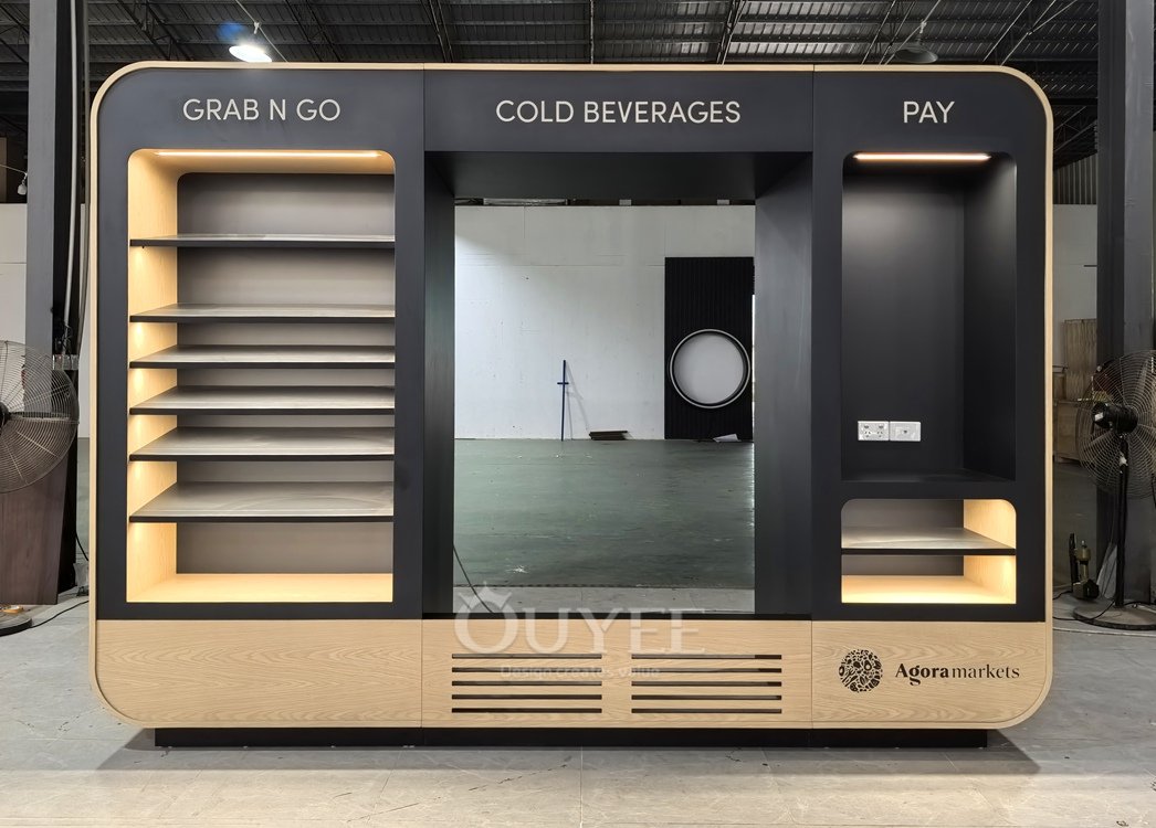 Charcoal Beverage Service Display Stand with Signage 06