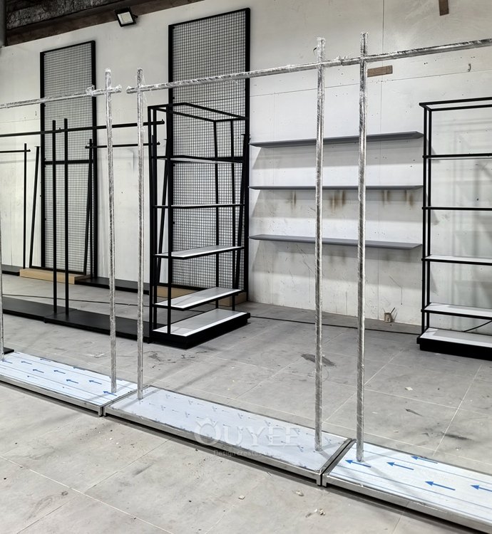 Chrome and Wood Apparel Wall Display Rack 04