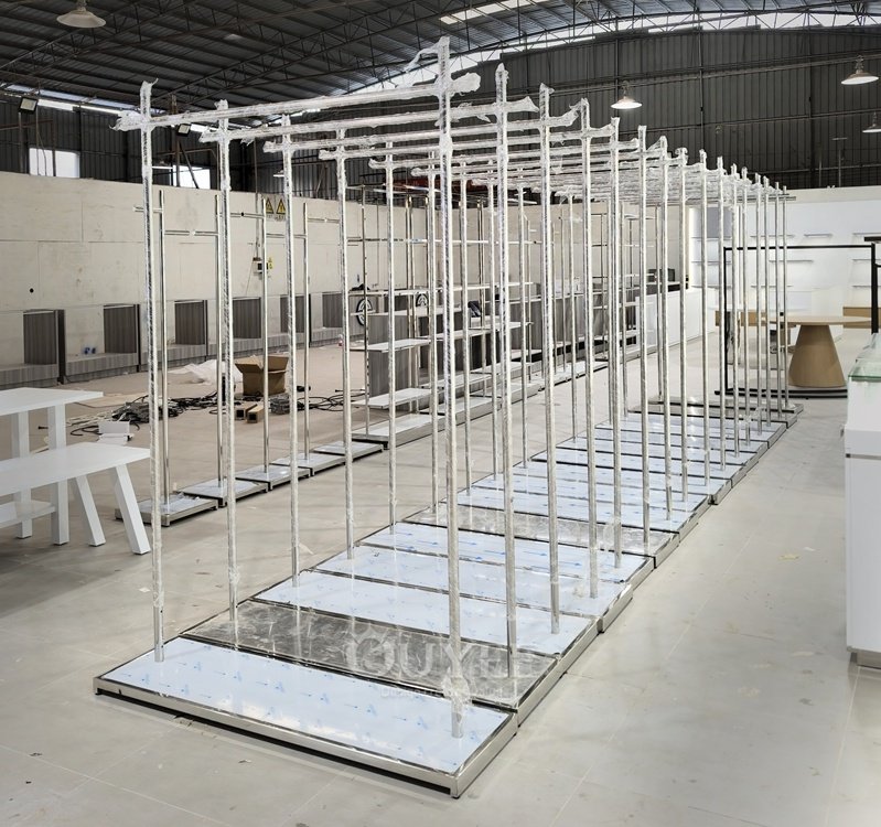 Chrome and Wood Apparel Wall Display Rack 05