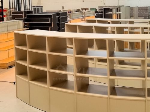 Curved Beige Open Shelf Display Stand System 01