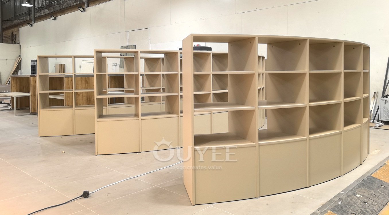 Curved Beige Open Shelf Display Stand System 03