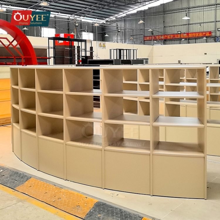 Curved Beige Open Shelf Display Stand System | Custom Display Stand ...