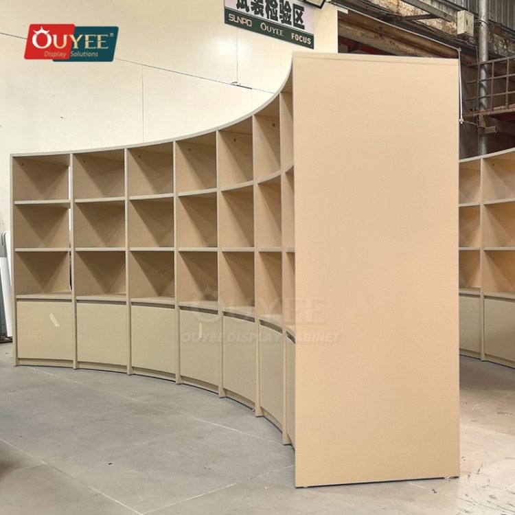 Open Display Stand Curved Beige Open Shelf Display Stand System | Custom Display Stand ...
