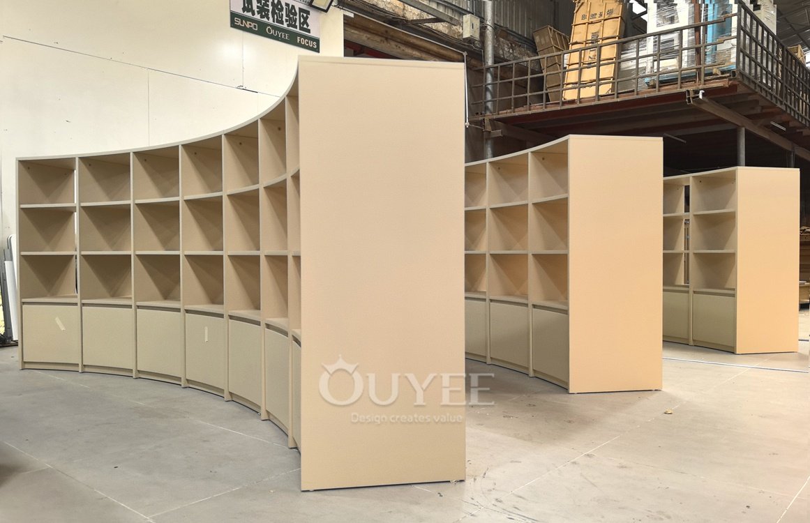 Curved Beige Open Shelf Display Stand System 05