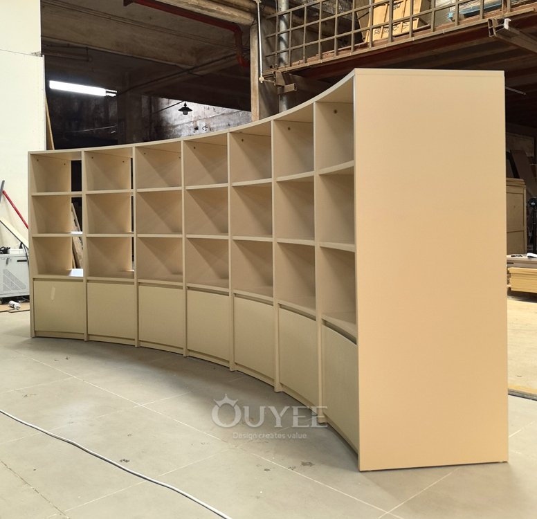 Curved Beige Open Shelf Display Stand System 06