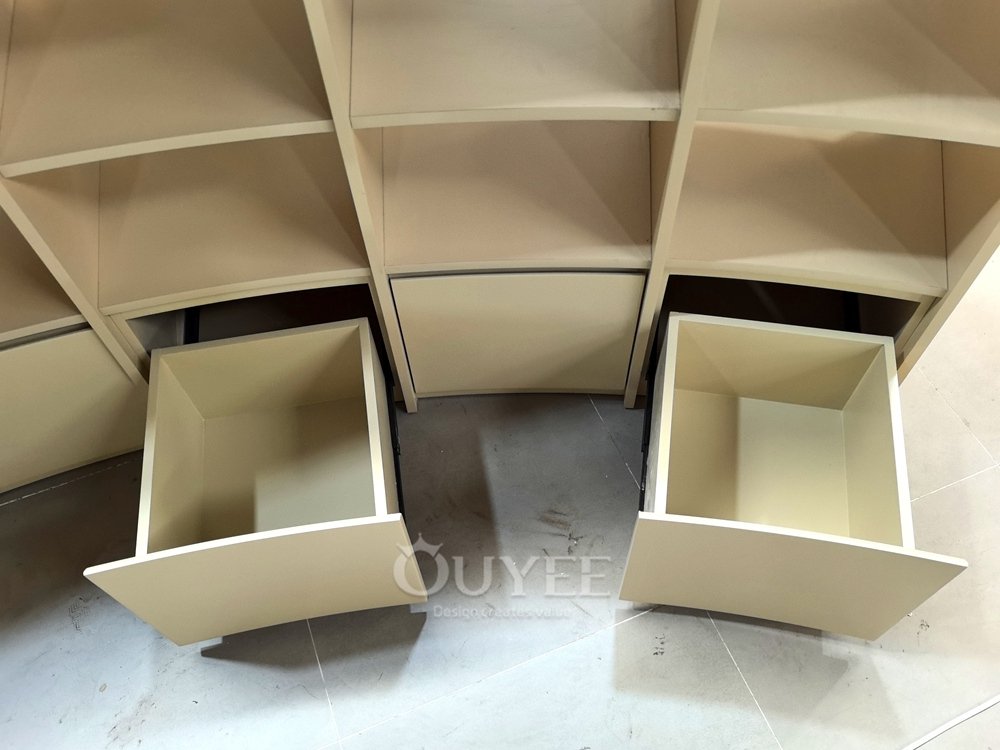Curved Beige Open Shelf Display Stand System 07