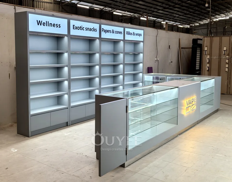 Curved Black Glass Showcase Counter with Locking Storage 01