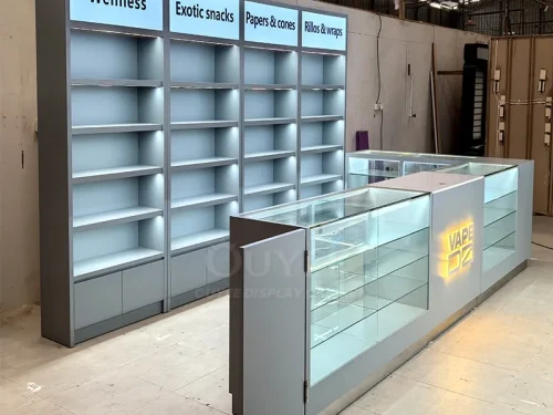 Curved Black Glass Showcase Counter with Locking Storage 01