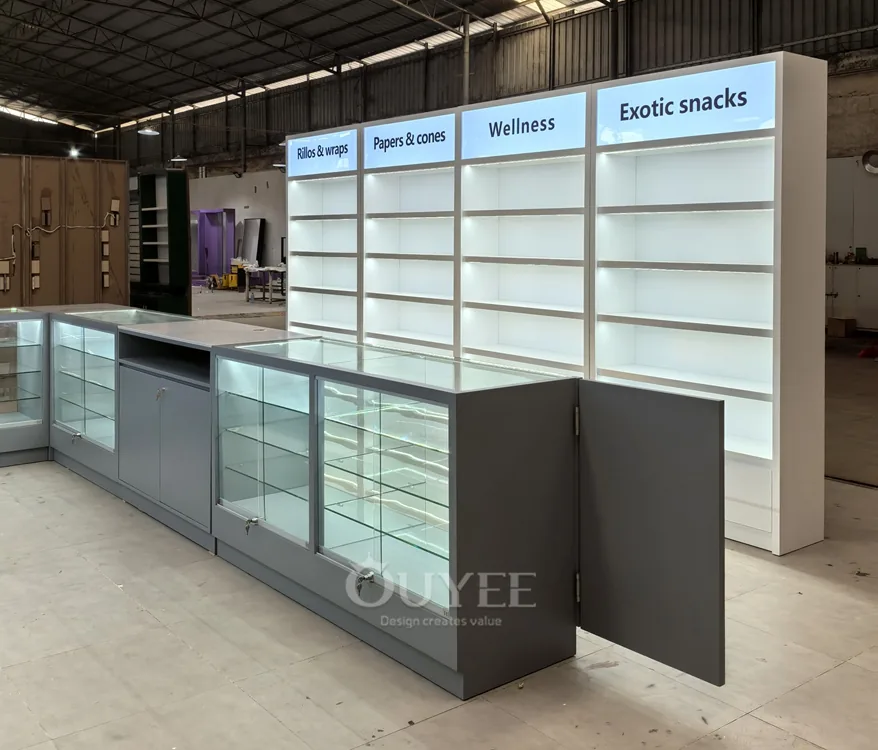 Curved Black Glass Showcase Counter with Locking Storage 02