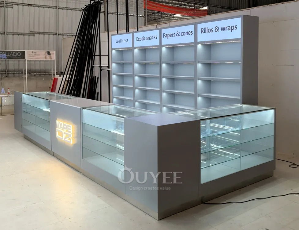 Curved Black Glass Showcase Counter with Locking Storage 03