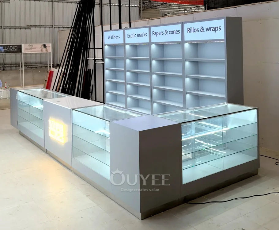 Curved Black Glass Showcase Counter with Locking Storage 04