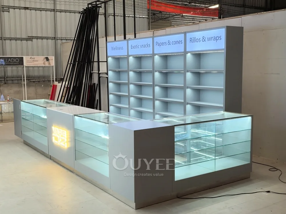 Curved Black Glass Showcase Counter with Locking Storage 05