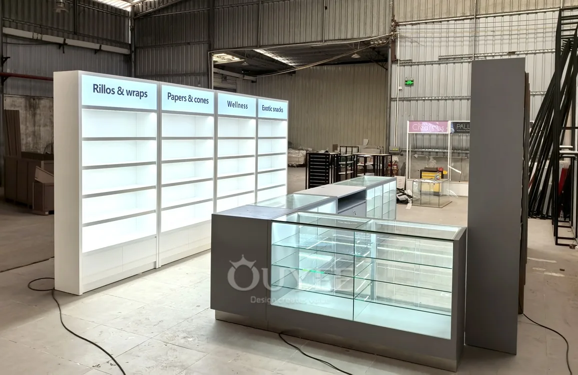 Curved Black Glass Showcase Counter with Locking Storage 06