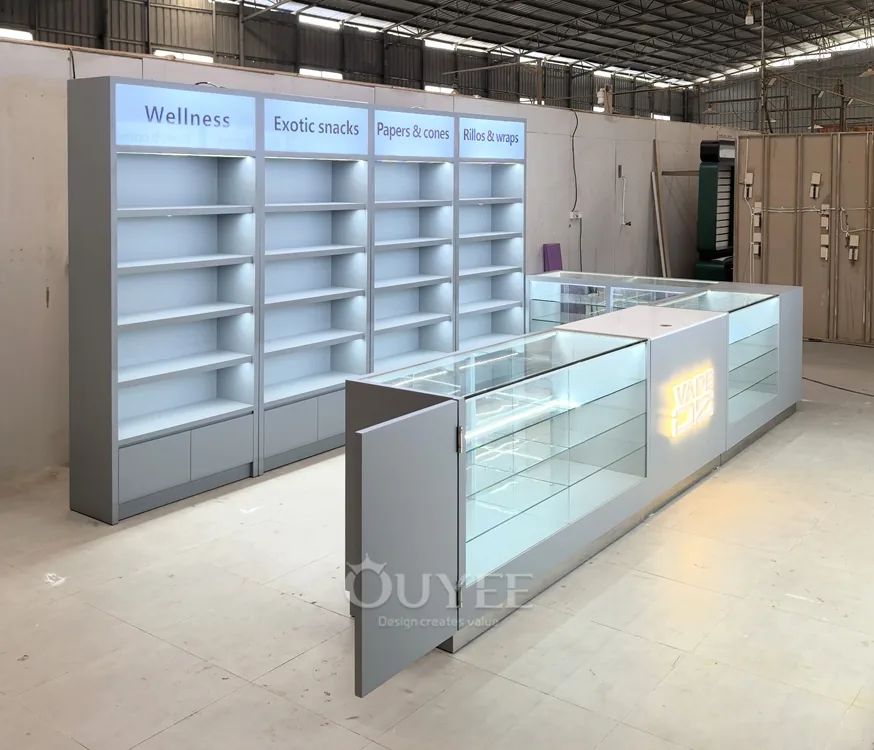 Curved Black Glass Showcase Counter with Locking Storage 07