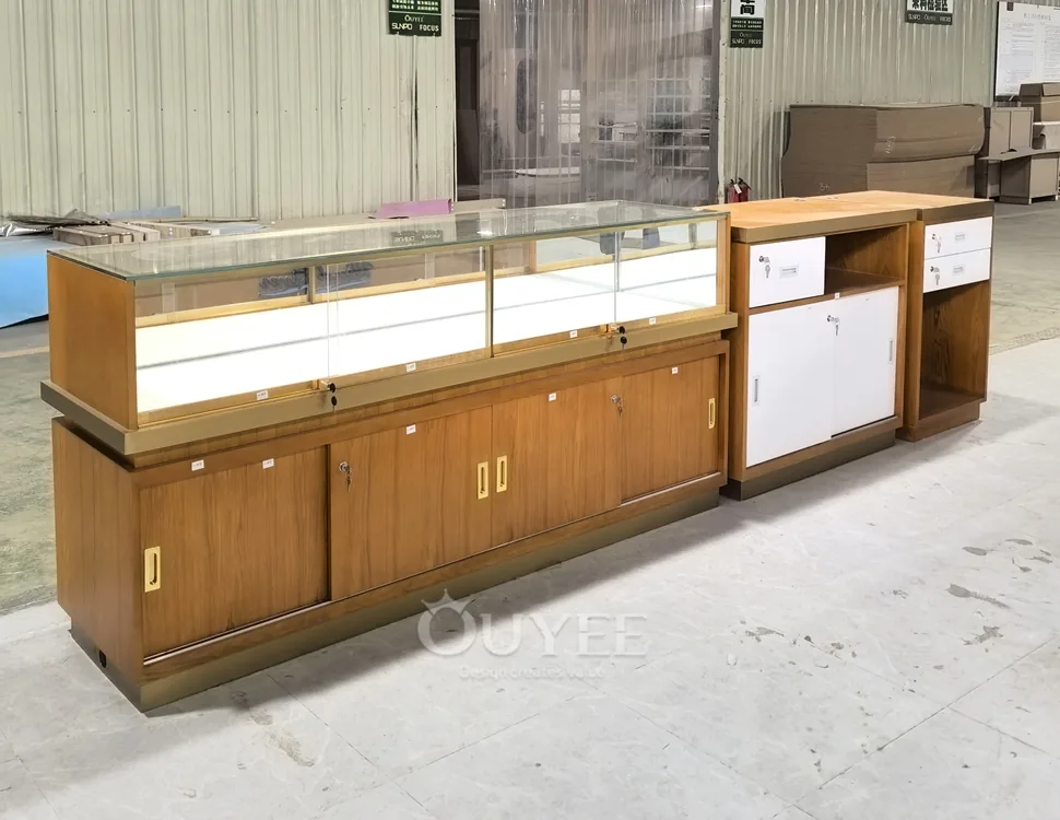 Curved Wood Jewelry Glass Showcase Island with Corner Entry 04