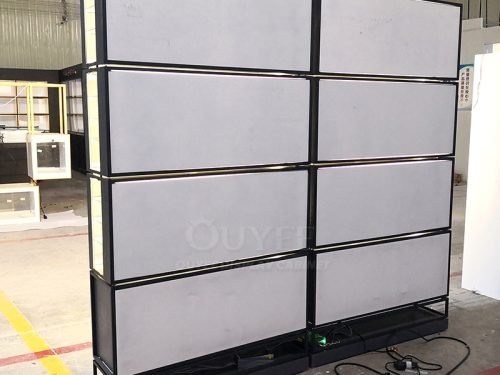 Double Sided Backlit Glass Display Wall with Black Frame 01