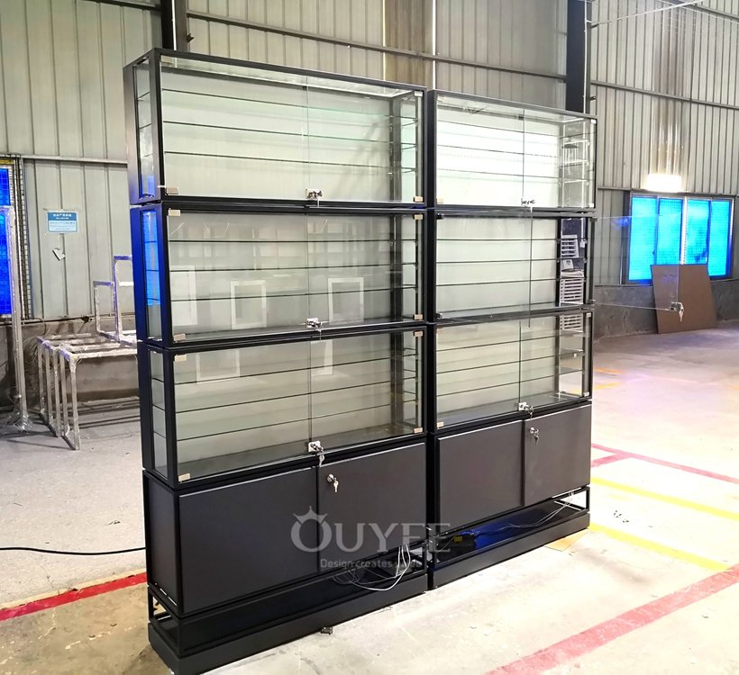 Double Sided Backlit Glass Display Wall with Black Frame 03