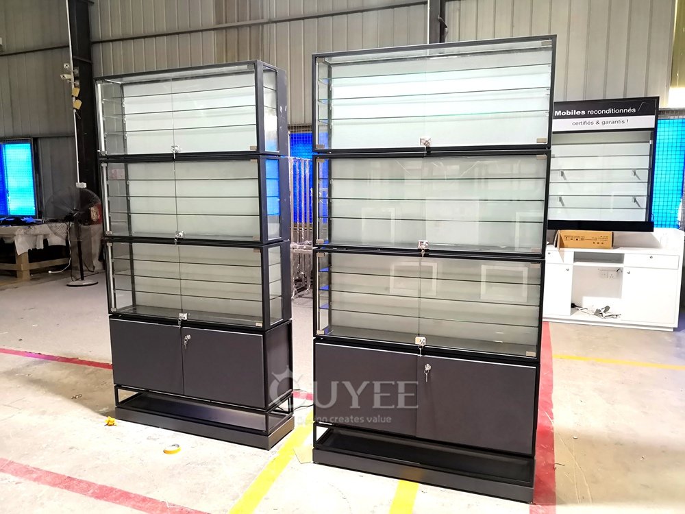 Double Sided Backlit Glass Display Wall with Black Frame 04