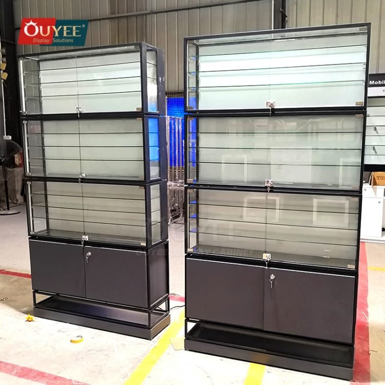 Double Sided Backlit Glass Display Wall with Black Frame | Custom Glass ...