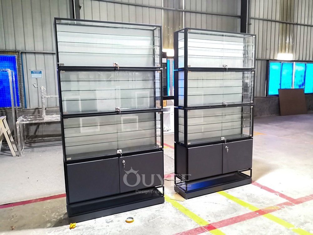 Double Sided Backlit Glass Display Wall with Black Frame 05