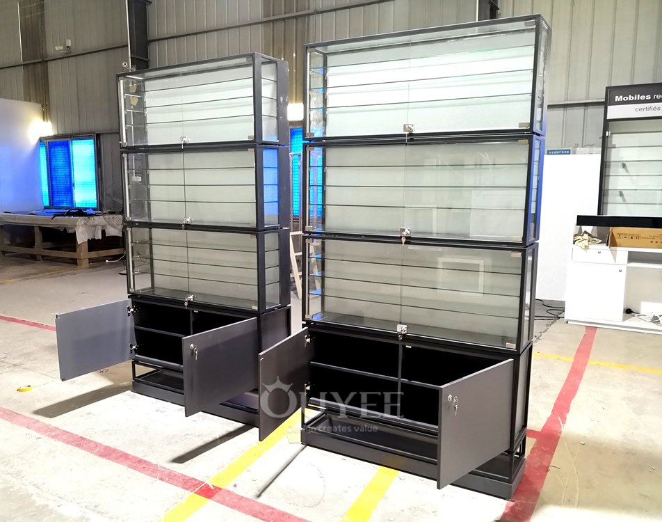 Double Sided Backlit Glass Display Wall with Black Frame 07