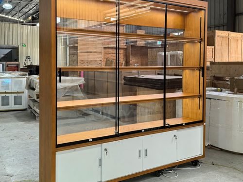 Freestanding Wood and Glass Display Cabinet with Storage Base 01