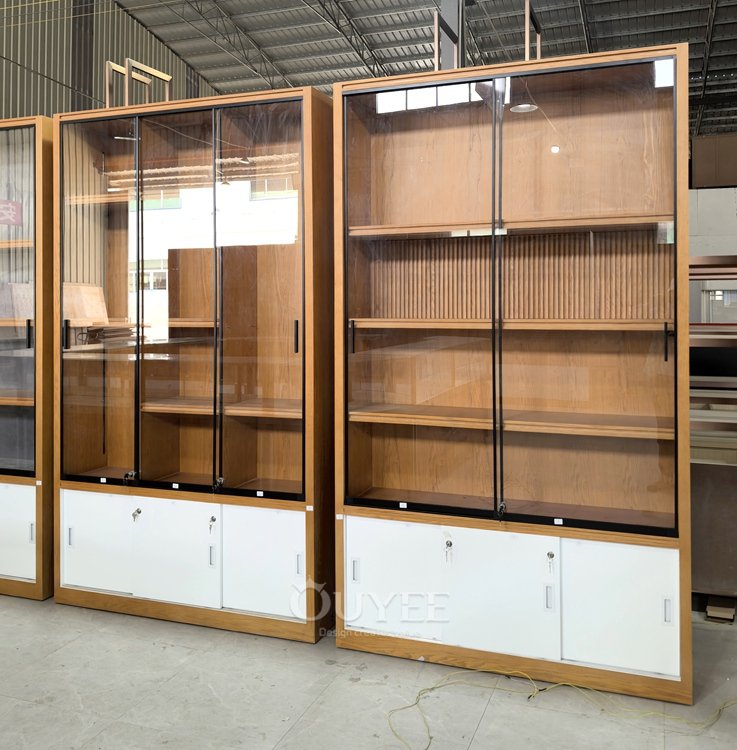 Freestanding Wood and Glass Display Cabinet with Storage Base 04