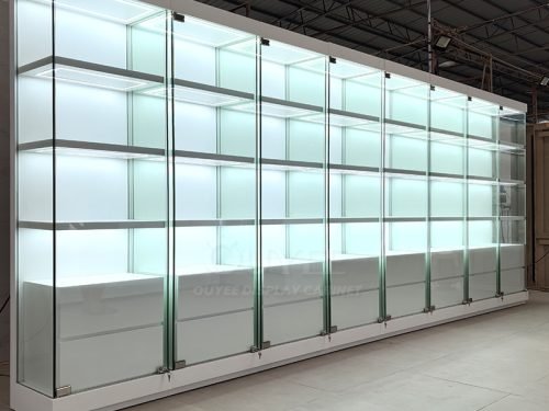 Frosted White Glass Display Cabinet Wall with Base Storage 01
