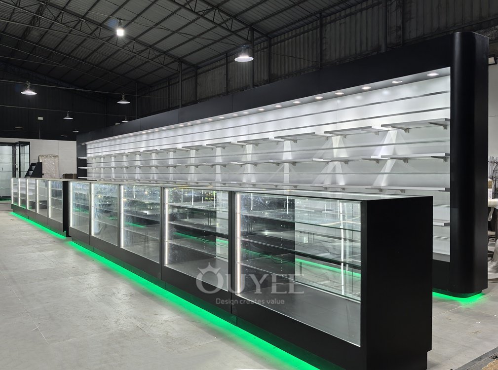 Full Height Glass Showcase Island with Black Plinth Base 03