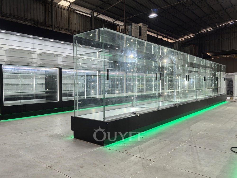 Full Height Glass Showcase Island with Black Plinth Base 04