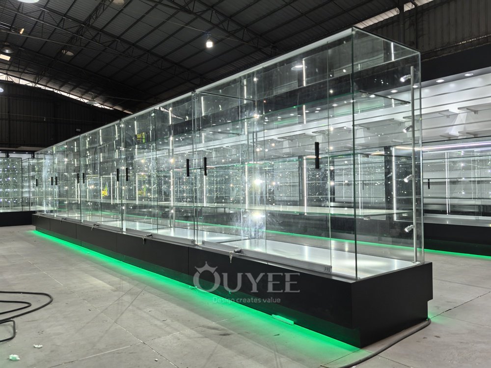 Full Height Glass Showcase Island with Black Plinth Base 05