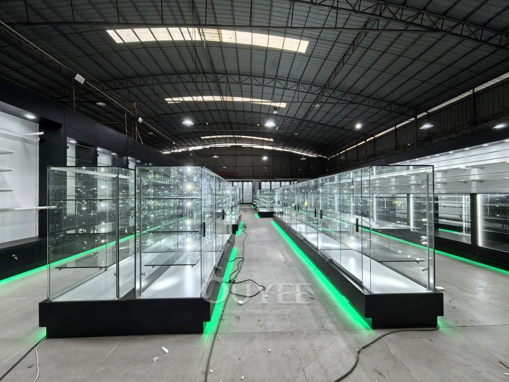 Full Height Glass Showcase Island with Black Plinth Base 06