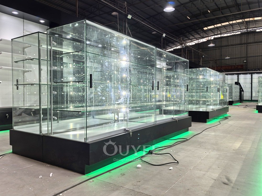 Full Height Glass Showcase Island with Black Plinth Base 07