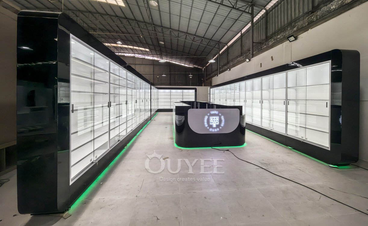 Glossy Black and White Retail Display Cabinet Store Layout 06